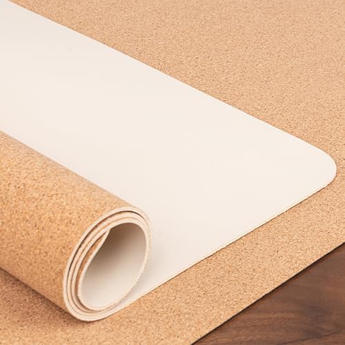 Cork Leather Desk Mat, Dual-Sided Desk Pad, Desk Pad Office Desk Mat, Waterproof Large Mouse Pad, Desktop Writing Pad Desk Accessories for Home Office (90 * 45cm,Beige) by XIEMINLE