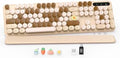Wireless Keyboard, Round Keycaps, Retro Typewriter Keyboard with Magnetic Wrist Rest, Sleep Mode, Foldable Legs, 2.4GHz Full-Size Cordless Computer Keyboard for Windows PC, Laptop (Beige & Brown) by SABLUTE
