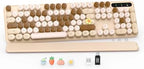 Wireless Keyboard, Round Keycaps, Retro Typewriter Keyboard with Magnetic Wrist Rest, Sleep Mode, Foldable Legs, 2.4GHz Full-Size Cordless Computer Keyboard for Windows PC, Laptop (Beige & Brown) by SABLUTE