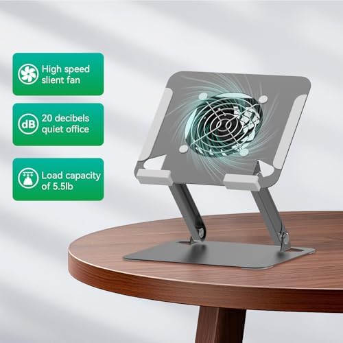 Cooling Stand for Surface Pro,Tablet Cooler Stand Holder with Quiet Fan Heavy Duty for iPad Pro Air Series,Microsoft Surface Series,Samsung Galaxy Tabs,Portable Monitor...Up to 15'' Tablets-Grey - Image 2