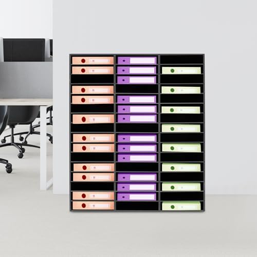 48 Slot Mail Sorter Organizer, Wood Literature Organizer Student Mailbox for Classroom, Desktop File Paper Storage Rack for Office Home School - 31.5" L×12”W×37.8“H (Black, 48-Compartment) - Image 4