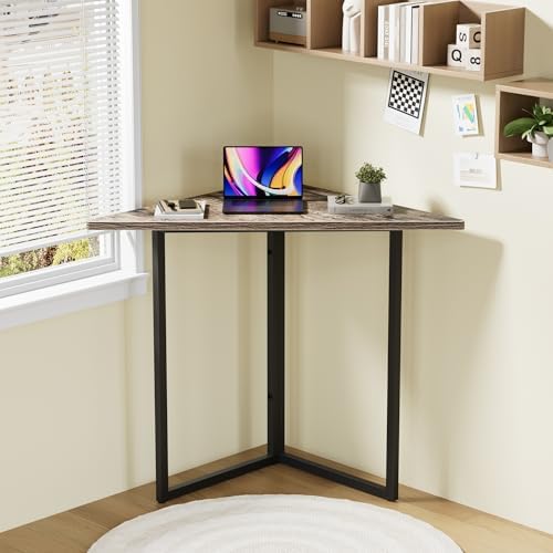 VECELO Corner Desk,Office Tables for Living Room for Small Space Triangle Computer Desk with Steel Frame Corner Shelves with Metal Frame Writing Desk for Workstation Classic Grey 31.1" - Image 3