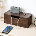 Oak Wood Cable Management Box - Large Cord Hider & Organizer with Magnetic Lid for Desk & Floor Cables in Home Office, Living Room, Bedroom (Walnut) by RSUWIZ