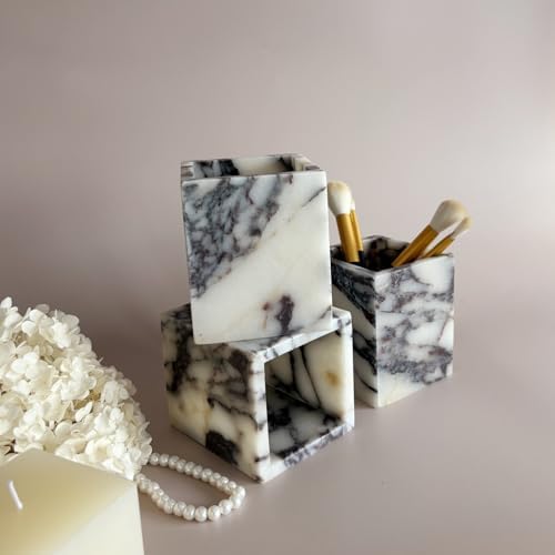 Natural Marble Stone Square Storage Container Empty Vessel Holder Cup for Candle/Pens/Sundries items (Calacatta Purple) - Image 2