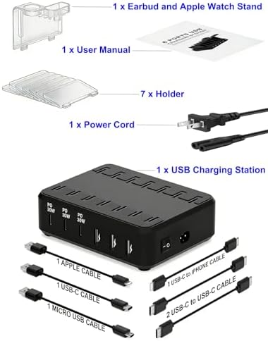 Charging Station for Multiple Devices, 110W 6 Port USB-C Fast Charger Station Dock for iPad iPhone Android Cell Phone Tablet, Family Multi-Device Organizer (6 Short Cables Included) - Image 4