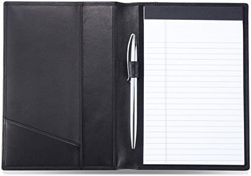 HISCOW Slim Leather Junior Padfolio, 5x8 Notepad Cover, Classic Black by HISCOW