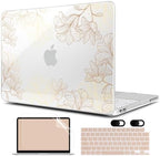 MEEgoodo 4-in-1 Printed Case for MacBook Neo 13 inch 2026 Release Model A3404, Laptop Hard Shell Cases with Keyboard Skin & Screen Protector & Webcam Covers, Drawn Golden Floral by MEEgoodo