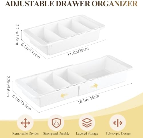Expandable Deep Drawer Organizer Bins for Desk, White, 5 Pcs - Image 3