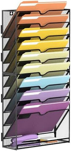 SUPEASY 10Tier Hanging Wall File Holder Organizer for Papers, Folders, Files Clipboard & Magazine Organization Great for Office Home, Assembly Needed, Black by SUPEASY