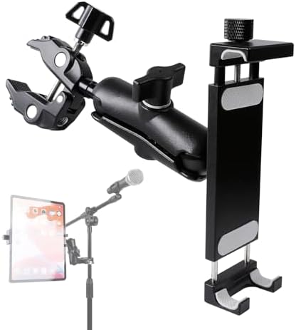 Aluminum Tablet Holder for Mic Stand, Side Mount for All iPad, 360 Rotatable With Super Clamp Compatible for iPad Pro 12.9, Air, Mini, Galaxy Tabs, 4.7-15" Tablets by Leenconghui