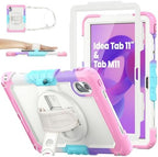 SEYMAC stock Tablet Case for Lenovo Idea Tab 11'' / M11 (TB336FU/TB330FU) 11 inch Drop-Proof Protection Cover with 360° Rotate Stand & Strap [Pen Holder] & Screen Protector 2025/2024, Beige+Pink by SEYMACstock