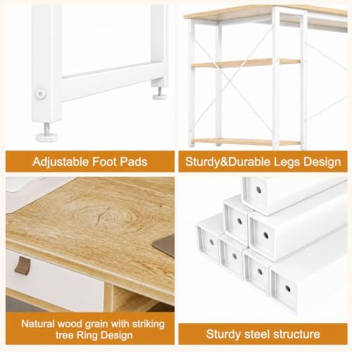 Grandder L Shaped Computer Desk with Reversible Shelves, 40 Inch Small Corner Desk with Storage Bag, Gaming Desk Computer Table Study Writing Table for Home Office Bedroom Small Space, Oak - Image 6