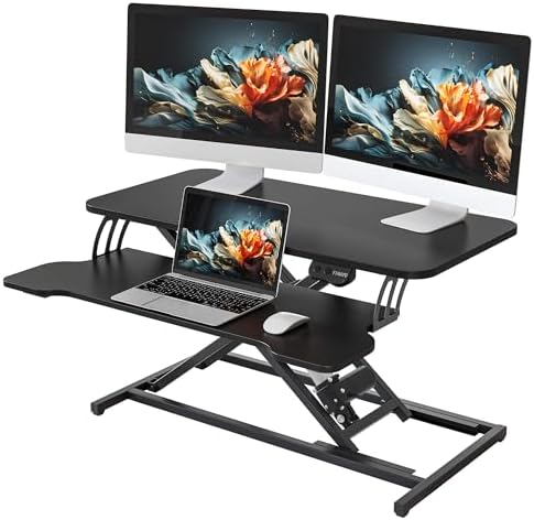 YIHAYO 32" Electric Standing Desk Converter, Adjustable Desk Riser, Black by YIHAYO