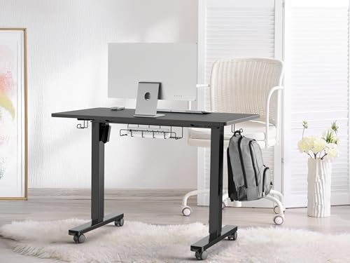 SHW 40-Inch Mobile Electric Height Adjustable Standing Desk w/Drawer, Black - Image 2