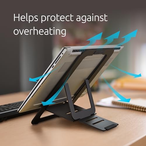 Kensington Adjustable Aluminum Laptop Stand for Desk, Ultra-Slim Lightweight Foldable Portable Notebook Holder, Anti-Slip Silicone Tablet Mount for 10"-17" Laptops and Tablets, Black K50428WW - Image 6
