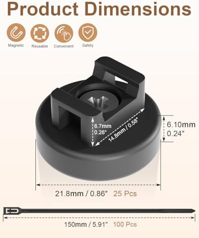 125 Pcs Magnetic Cable Zip Tie Mounts, Magnetic Cable Ties (25 Pcs Multipurpose Magnets & 100 Pcs Releasable Zip Ties) Magnetic Wire Holder for Home Office Electrical Wire Management - Image 2
