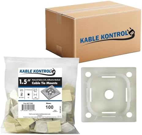 Kable Kontrol Zip Tie Mounts, 1-1/2” Natural White 2500 Pcs Adhesive Backed by KABLEKONTROL%C2%AE