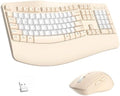 Wireless Keyboard and Mouse Combo,2.4G Ergonomic Wave Keys(Latte Color-B) by RECCAZR