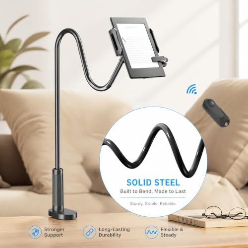 Kefotic Gooseneck Tablet Holder for Kindle Reading in Bed with Page Turner Remote, Hands Free Desk Bedside Lazy Arm Stand for Kindle Accessories, Gifts for Readers - Image 5