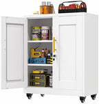 GAIOUS 35'' Tall Metal Storage Cabinet with Lock and Wheels, Steel Office Cabinet with 2 Door and 2 Adjustable Shelves, Lockable File Cabinet, Garage Cabinet, Rolling Cabinet for Home Office - White by GAIOUS