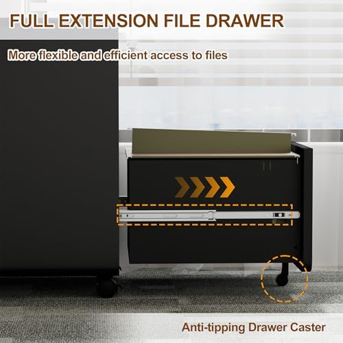 3 Drawer Slim Narrow Mobile File Cabinet with Lock and 4 Keys - Image 6