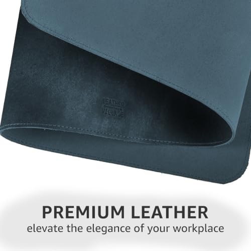 LEATHER VILLAGE Real Leather Desk Pad 3mm Thick Double Layer Desk Mat Blue. - Image 4