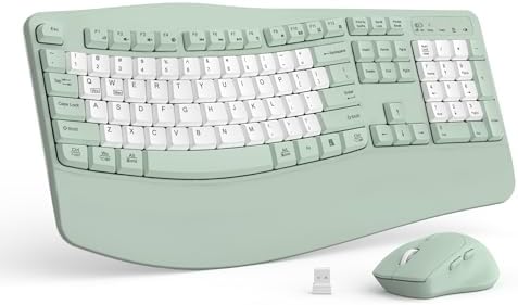 Wireless Keyboard and Mouse Combo,2.4G Ergonomic Wave Keys(Avocado Green-B) by RECCAZR
