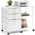 VINGLI 3 Drawer Mobile File Cabinet Printer Stand, Fluted Filing Cabinet with Open Storage Shelves Adjustable, Rolling Lateral Fabric Filing Cabinet for Home Office, Fits Letter Size, White by VINGLI