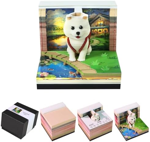 3D Calendar 2027, Desk Time Piece Calendar 2027,Tear-Away 3D Paper Art Notepad w LED Lights,Creative 3D Memo Artsy Pad Calendars, DIY Paper Carving Gift (Backpack Dog) by Ksgolif