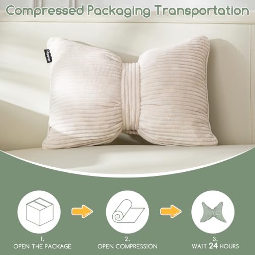 HIGOGOGO Lumbar Support Pillow for Recliner Chair, Bow Knot Shaped Back Support Cushion, Striped Corduroy Soft Decorative Lumbar Pillow for Office Chair, Sofa, Car, Bed, Living Room - Beige - Image 7
