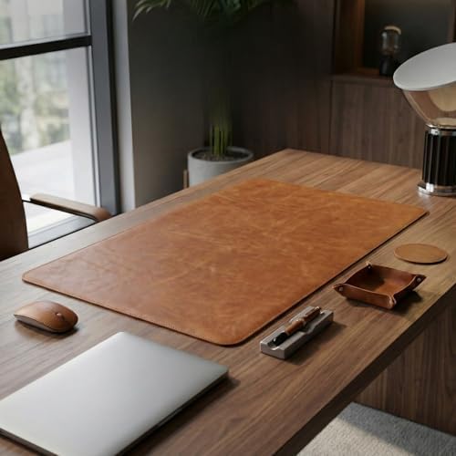 LL LEATHER LOVERS Leather Desk Mat, 16" x 30" Tan, Desk Mouse Pads on Top of Desks, Non Slip Top Grain Leather Desk Blotter, Laptop Desk Mat, Desk Writing Pad for Office and Home - Image 2