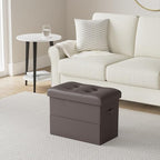 Ottoman with Storage, Folding Leather Foot Stools Ottoman for Dorm, Brown - Image 2