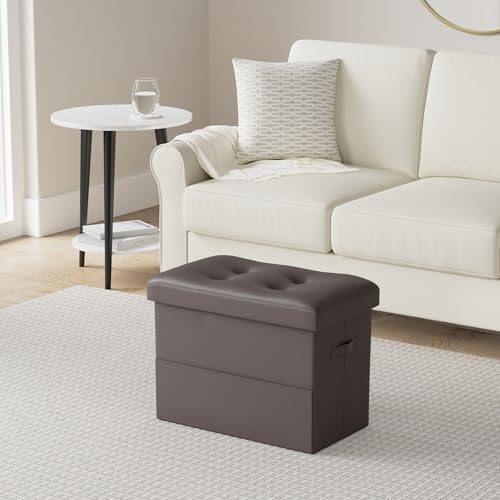 Ottoman with Storage, Folding Leather Foot Stools Ottoman for Dorm, Brown - Image 2