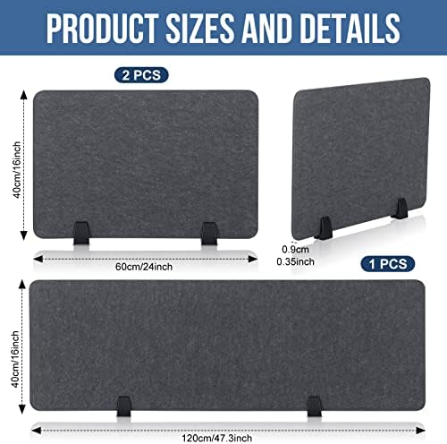 Yaomiao 3 Pcs Acoustic Desk Divider Soundproof Desk Privacy Panel Freestanding Desk Partitions Sound Absorbing for Students Office Reduce Noise Visual Distractions (47.3 x 16", 24 x 16", Dark Gray) - Image 3