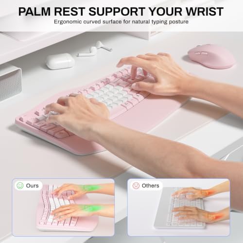 Wireless Keyboard and Mouse Combo,2.4G Ergonomic Wave Keys(Pink & White-B) - Image 4