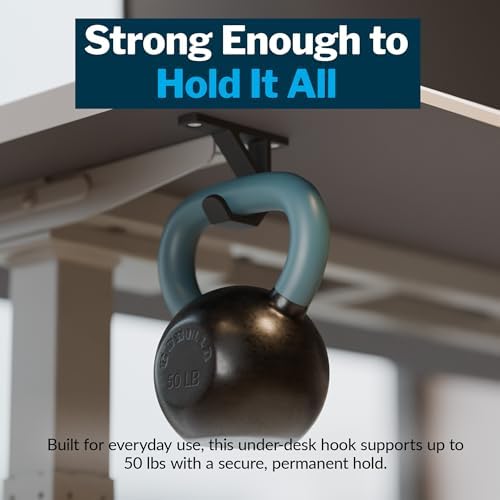 Vari VariDesk Undermount Desk Hook – Heavy-Duty Under Desk Hooks for Bags, Headphones & Accessories, Supports Up to 50 lbs Space-Saving Organizer (Set of 2) - Image 3