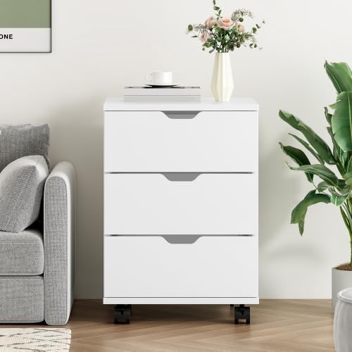 Farini 3-Drawer Under Desk Wooden File Cabinet with Lockable Caster Storage Cabinets for Home Office,White,Required Assembly - Image 5