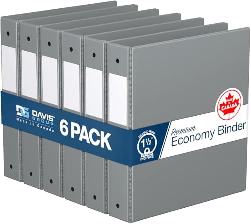 Premium Economy 3-Ring Binder, Spine Label, 1.5" Round Rings, Gray, 6 Pack by DAVISGROUP