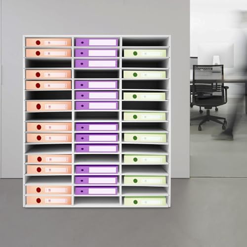 48 Slot Mail Sorter Organizer, Wood Literature Organizer Student Mailbox for Classroom, Desktop File Paper Storage Rack for Office Home School - 31.5" L×12”W×37.8“H (White, 48-Compartment) - Image 5
