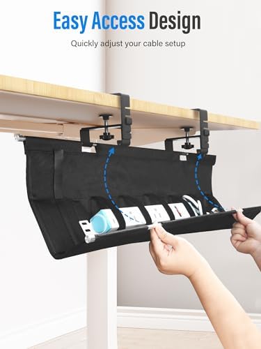 Cinati 49.2" Under Desk Cable Management Tray, Large Fabric Cord Organizer - Image 4
