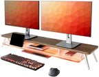 Fenge Dual Monitor Stand Riser with Phone & Tablet Slot, Brown by Fenge