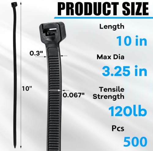 Reallnaive 500 Pcs 10 Inch Zip Ties Heavy Duty Black 120 Lbs - Image 2