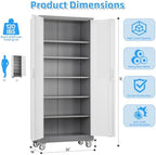 SUXXAN Metal Garage Cabinet with Wheels and Pegboard 71'' x 32'' x 16'', Lockable Rolling Steel Cabinet with 5 Adjustable Shelves and Door for Garage, Office, Kitchen, Assembly Required - Image 3