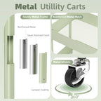 KINGRACK 3 Tier Metal Rolling Cart with Drawer, Green Utility Storage Cart - Image 4