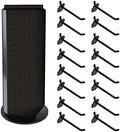 Azar Displays 700508-BLK-4B16 8-Inch W by 20-Inch H Revolving Black Pegboard Counter Display with 16-Pack of 4 inch Locking Hooks, Black by AzarDisplays