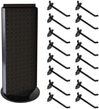 Azar Displays 700508-BLK-4B16 8-Inch W by 20-Inch H Revolving Black Pegboard Counter Display with 16-Pack of 4 inch Locking Hooks, Black by AzarDisplays