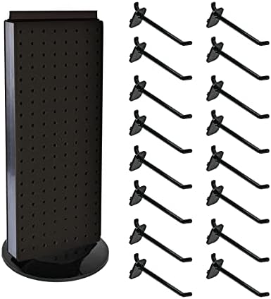 Azar Displays 700508-BLK-4B16 8-Inch W by 20-Inch H Revolving Black Pegboard Counter Display with 16-Pack of 4 inch Locking Hooks, Black by AzarDisplays