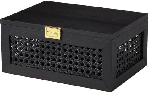 Decorative Rattan Storage Boxes Baskets with Lid Wooden Frame by VinneGenzz
