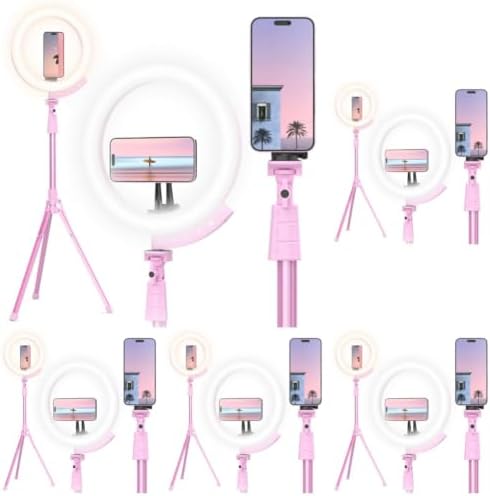 UBeesize 12'' LED Ring Light with 62'' Tripod Stand and Magnetic Phone Holder, Selfie Ring Light for Video Recording, Live Streaming, Compatible with iPhone & Android (Pink), 12-in (Pack of 5) by UBeesize