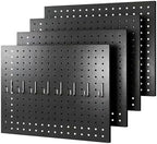4-Pack Heavy-Duty Metal Pegboard Organizer Kit - 16"x12" Black Steel Wall Control Panels with 8 Hooks for Garage Tools, Craft Rooms, and Home Office Storage by Unknown